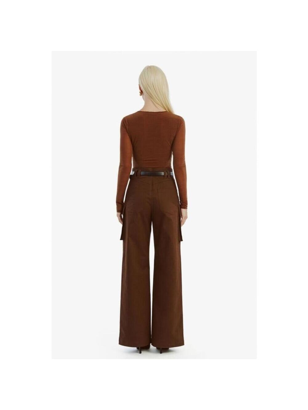 Revolve Bardot Tybi Cotton Cargo Wide Cargo Leg Pant in Brown; Women's 32 - Picture 2 of 7